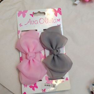 NWT * 2PC * BOW HEADBAND AND/OR SCRUNCHY * PINK & GRAY